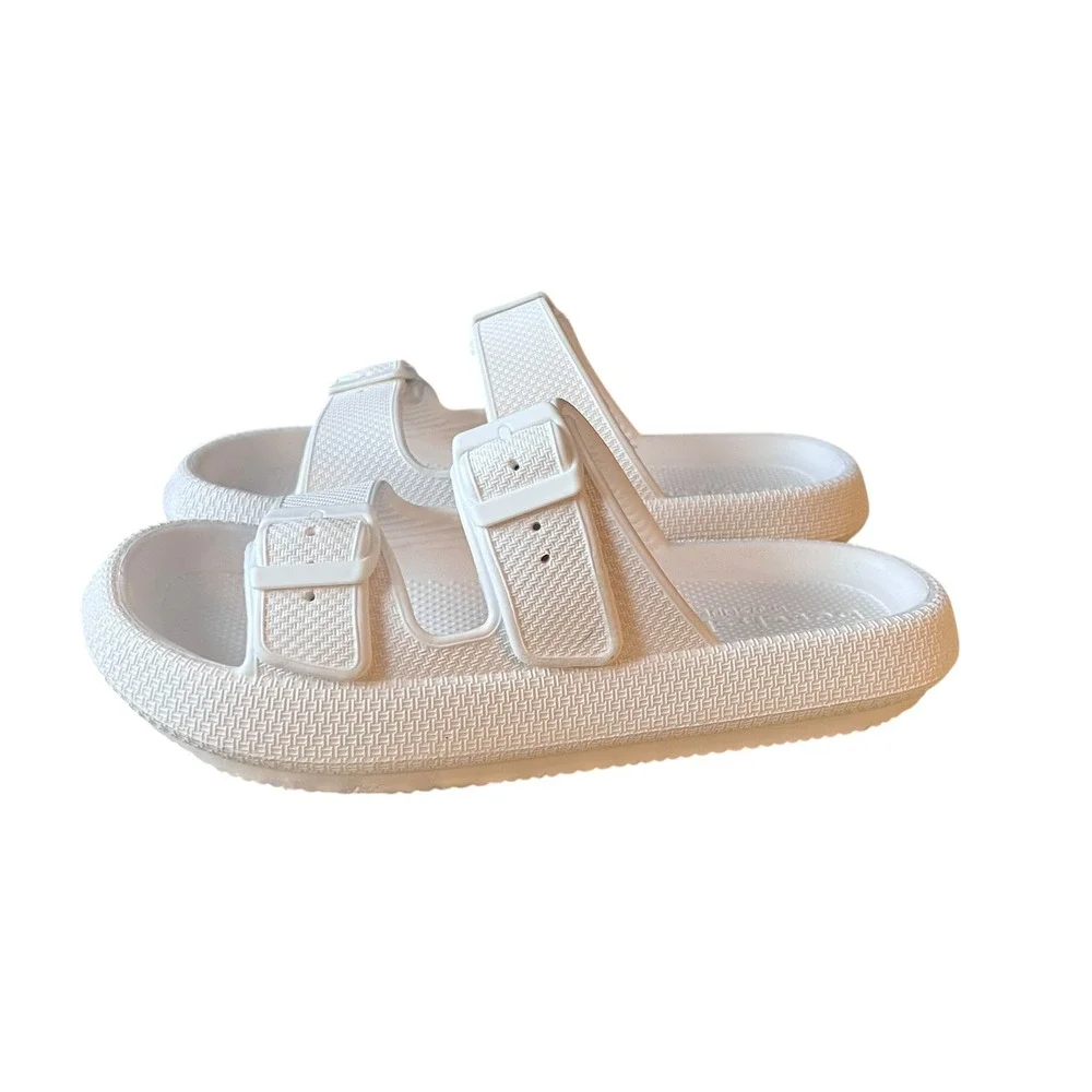 JSlides Beach Slides White EVA Comfort Adjustable Buckle Sliders Sandals Size 9M